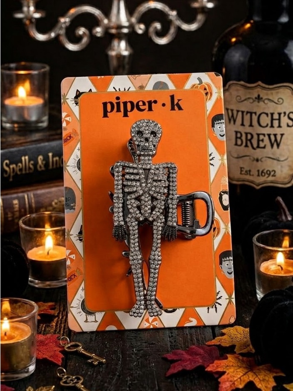 Piper K Skeleton hair clip with rhinestones #goth #halloween